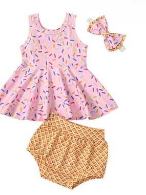 Sweet-Themed Sprinkle Ice Cream Cone 3PC Outfit — Size 2T “SWEET 1 / 2 SWEET”